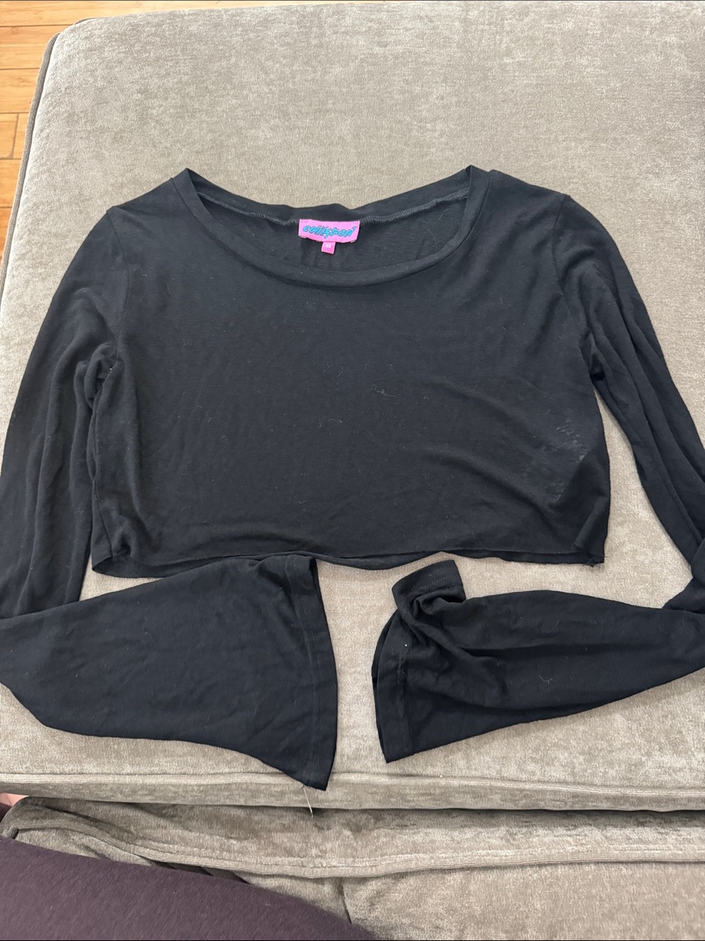 Edikted Black Long-Sleeve Cropped Scoop Neck Top